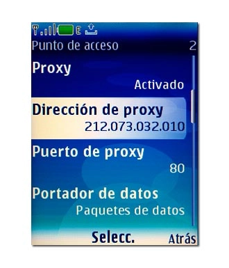 Vaya a Dirección de proxy y pulse la tecla de navegación.