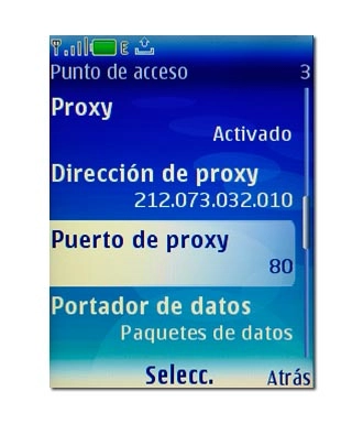 Vaya a Puerto de proxy y pulse la tecla de navegación.