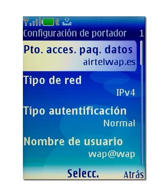 Vaya a Pto. acces. paq. datos y pulse la tecla de navegación.