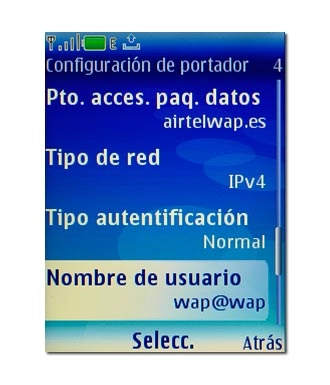 Vaya a Nombre de usuario y pulse la tecla de navegación.