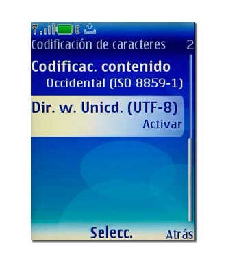 Si selecciona Dir. w. Unicd. (UTF-8):