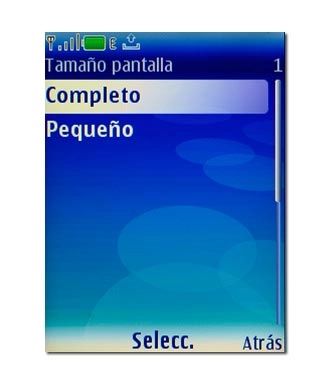 Elija Completo o Pequeño y pulse la tecla de navegación.