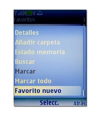 Vaya a Favorito nuevo y pulse la tecla de navegación.
