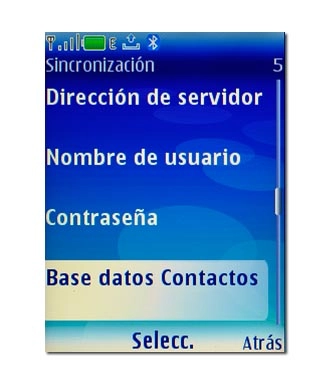 Elija Base datos Contactos, Base datos Agenda o Base de datos Notas y pulse la tecla de navegación.