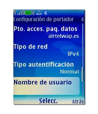 Vaya a Nombre de usuario y pulse la tecla de navegación.