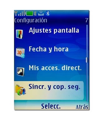 Vaya a Sincr. y cop. seg. y pulse la tecla de navegación.