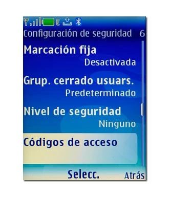 Vaya a Códigos de acceso y pulse la tecla de navegación.