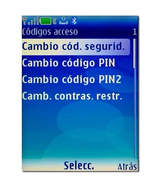 Elija el código de acceso que desea cambiar:Cambio cód. segurid., véase 2a.