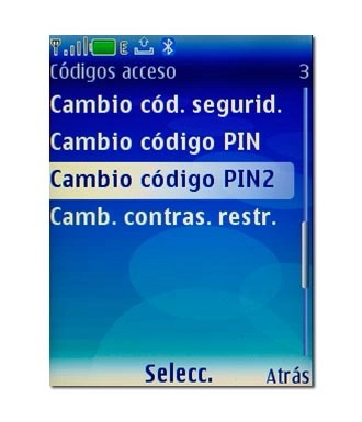 Vaya a Cambio código PIN2 y pulse la tecla de navegación.