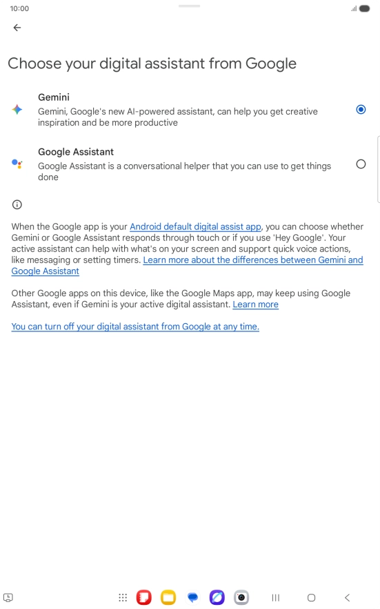 Press the required voice control assistant.