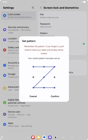 Repeat the selected lock code and press Confirm.