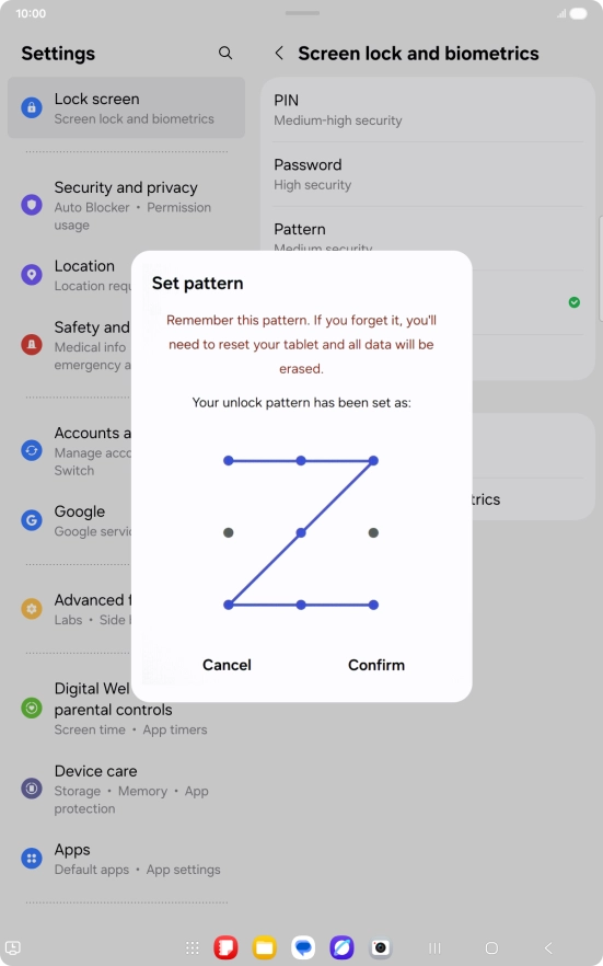 Repeat the selected lock code and press Confirm.