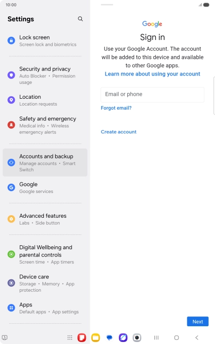 If you don't have a Google account, press Create account and follow the instructions on the screen to create an account. If you don't have a Google account, press Create account and follow the instructions on the screen to create an account.