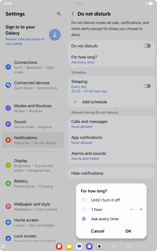 Press the required setting. Press the required setting.