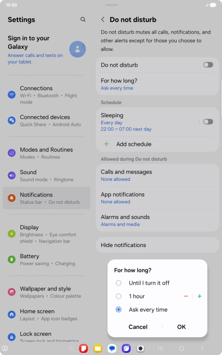 Press the required setting. Press the required setting.