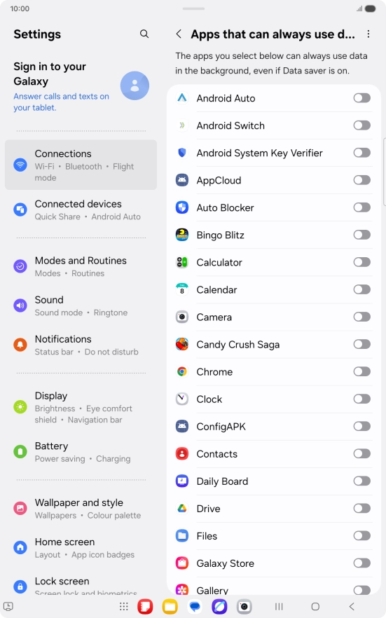 Press the indicators next to the required apps to turn the function on or off. Press the indicators next to the required apps to turn the function on or off.