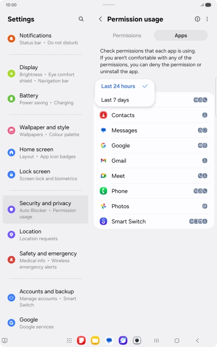 Press the required setting.