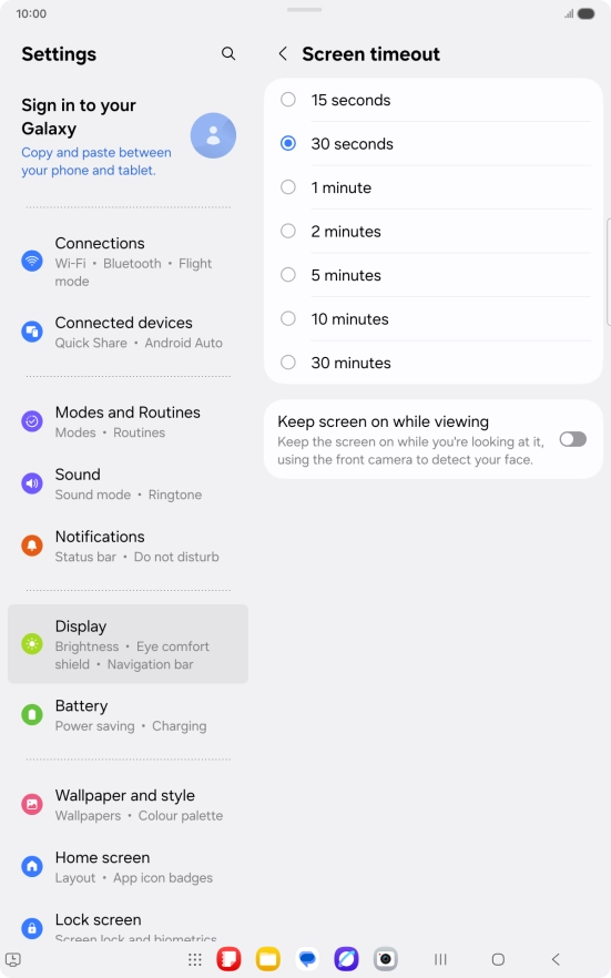 Press the required setting.