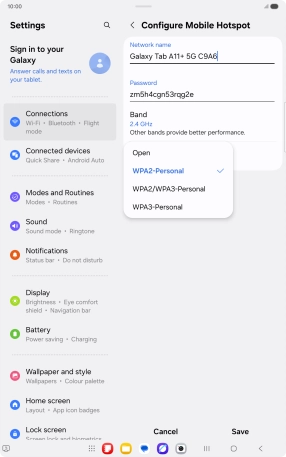 Press WPA3-Personal to password protect your Wi-Fi hotspot.