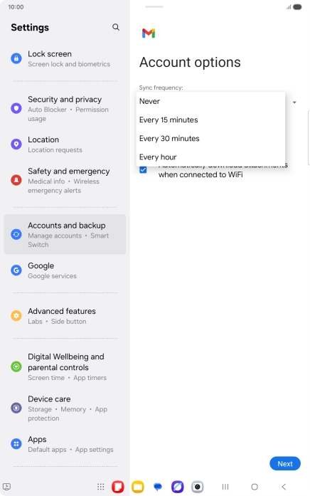 Press the required setting.