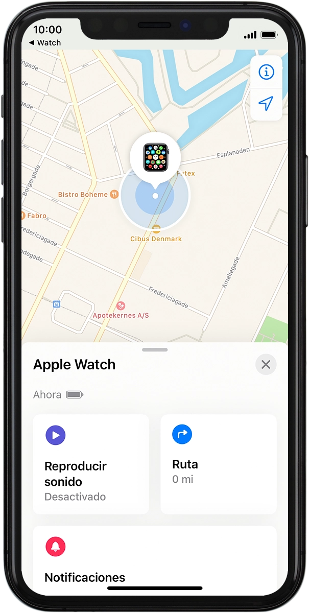 En el mapa aparece la posición más reciente de tu Apple Watch.