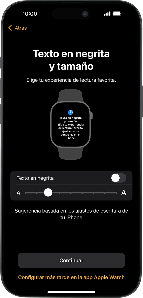 En el teléfono: Sigue las indicaciones de la pantalla para seleccionar los ajustes deseados y pulsa Continuar.