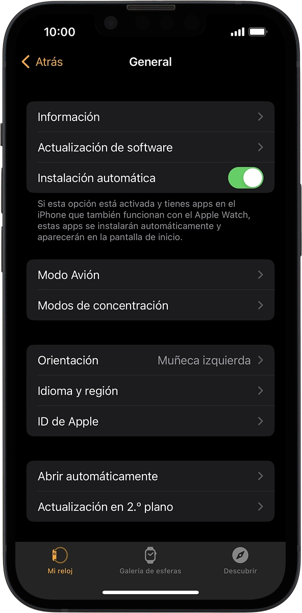 En el teléfono: Pulsa Actualización de software. Si hay una versión de software nueva disponible, aparecerá ahora en la pantalla. Sigue las indicaciones de la pantalla para actualizar el software del Apple Watch.