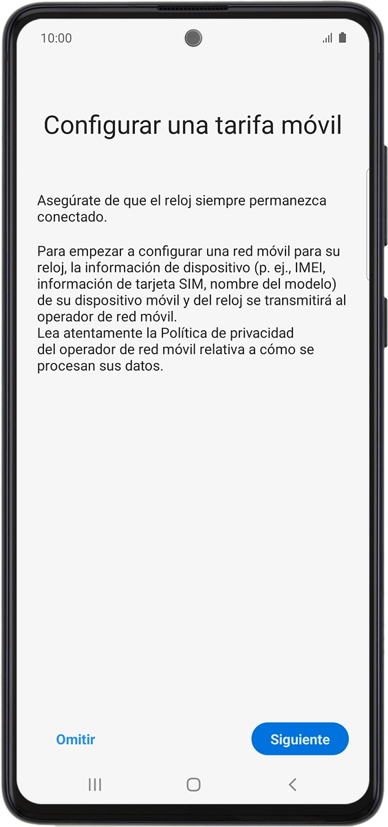 En el teléfono: Si deseas configurar los datos móviles en el smartwatch, sigue las indicaciones de la pantalla  para terminar la configuración.