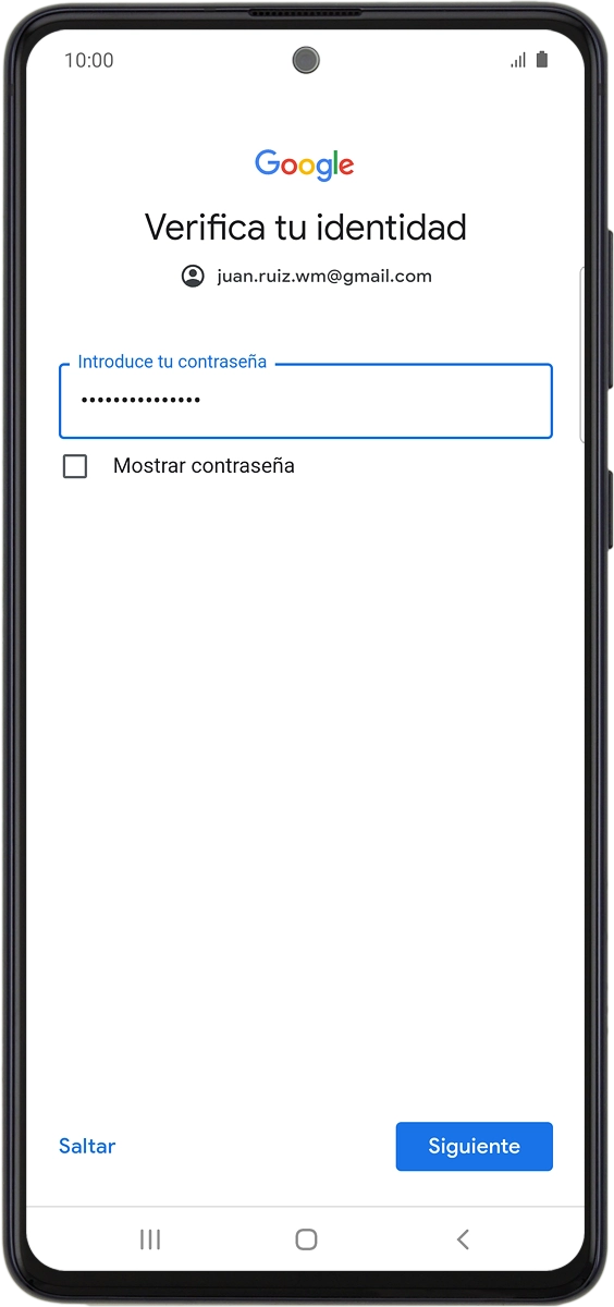 En el teléfono: Introduce la contraseña de tu cuenta de Google y pulsa Siguiente.
