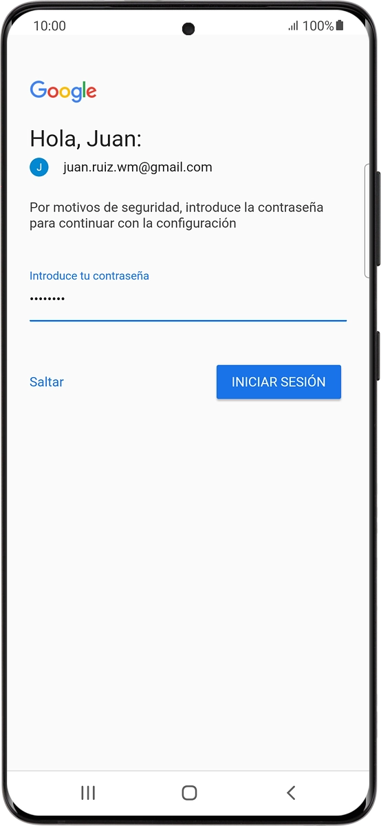 En el teléfono: Introduce la contraseña de tu cuenta de Google y pulsa INICIAR SESIÓN.
