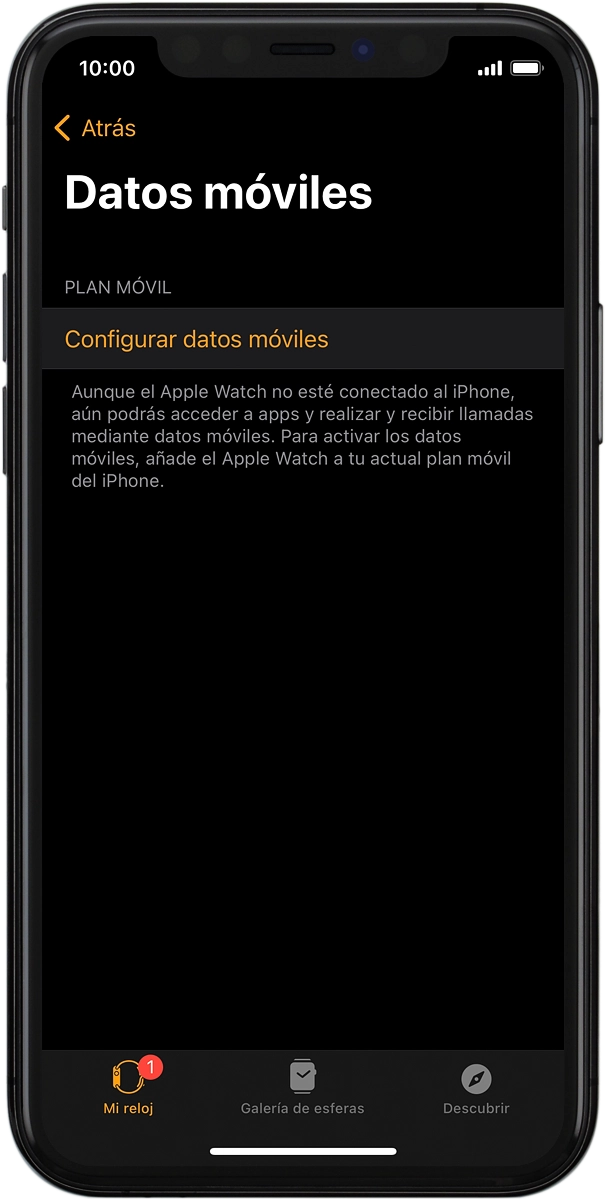 En el teléfono: Pulsa Configurar datos móviles y sigue las indicaciones de la pantalla para configurar los datos móviles.