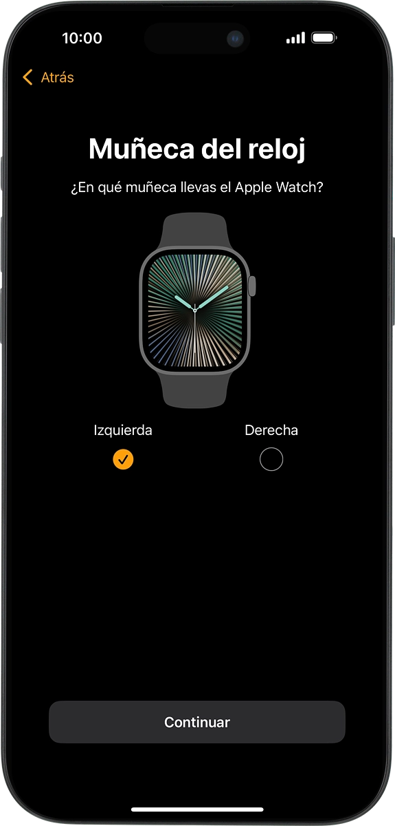 En el teléfono: Pulsa el ajuste deseado para seleccionar en qué muñeca deseas configurar el reloj.