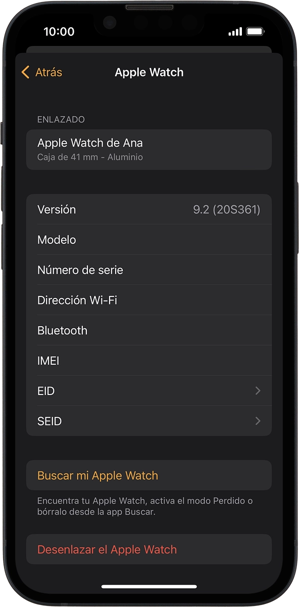 En el teléfono: Pulsa Buscar mi Apple Watch. Si el teléfono te lo pide, tienes que conectarte con tu ID de Apple.