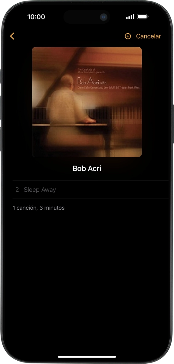 En el teléfono: Pulsa el icono de añadir para transferir archivos de música al Apple Watch.