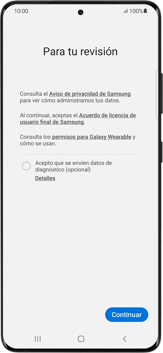 En el teléfono: Pulsa Continuar.