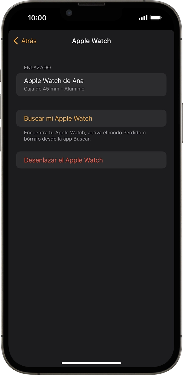 En el móvil: Pulsar Buscar mi Apple Watch. Si lo pide el teléfono, iniciar sesión con el ID de Apple.