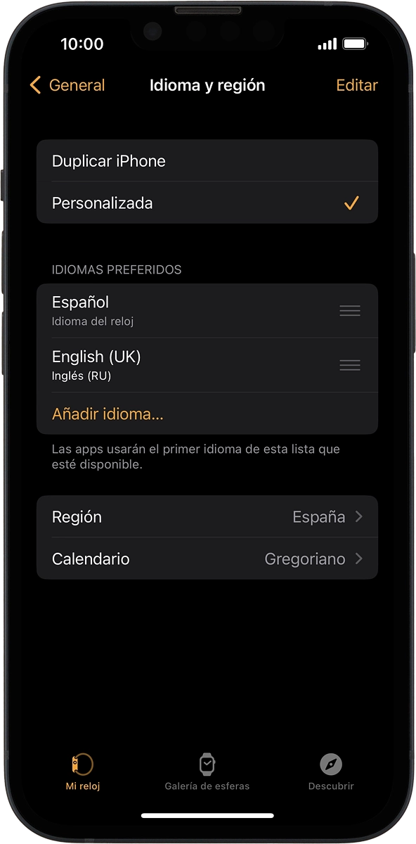 En el teléfono: Si después deseas cambiar a otro idioma predeterminado, pulsa el icono de mover y arrástralo a la posición superior.
