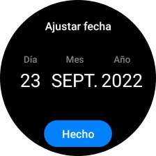 Desliza el dedo hacia arriba o hacia abajo por la pantalla para ajustar la fecha deseada. Desliza el dedo hacia arriba o hacia abajo por la pantalla para ajustar la fecha deseada.