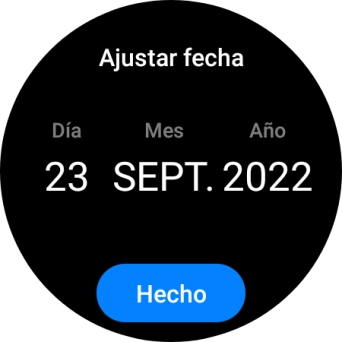Desliza el dedo hacia arriba o hacia abajo por la pantalla para ajustar la fecha deseada. Desliza el dedo hacia arriba o hacia abajo por la pantalla para ajustar la fecha deseada.
