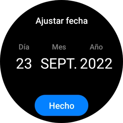 Desliza el dedo hacia arriba o hacia abajo por la pantalla para ajustar la fecha deseada. Desliza el dedo hacia arriba o hacia abajo por la pantalla para ajustar la fecha deseada.