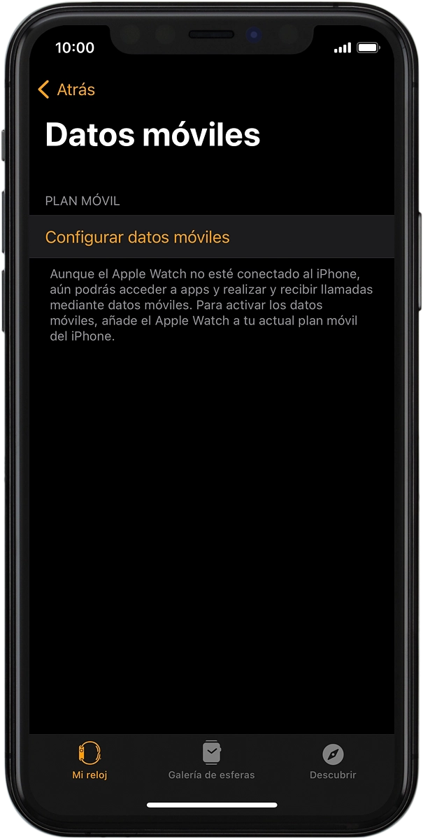 En el teléfono: Pulsa Configurar datos móviles y sigue las indicaciones de la pantalla para configurar los datos móviles.