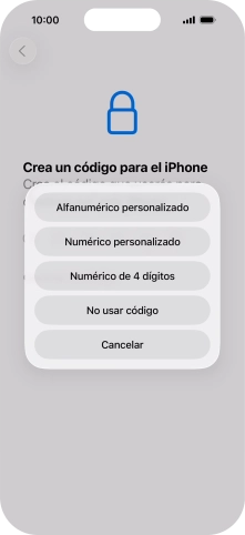 Sigue las indicaciones de la pantalla para activar el uso del código de seguridad o pulsa No usar código.