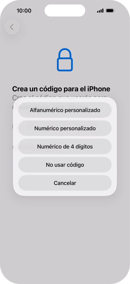 Sigue las indicaciones de la pantalla para activar el uso del código de seguridad o pulsa No usar código.