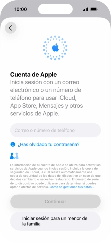 Pulsa Correo o número de teléfono e introduce el nombre de usuario de tu Cuenta de Apple.