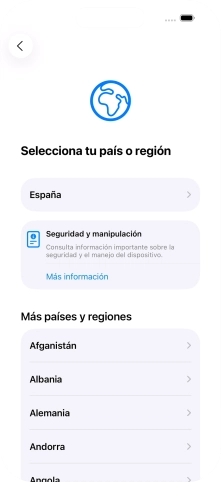 Pulsa el país o el área deseados.