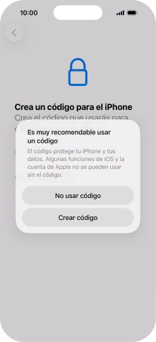 Si desactivas la función, pulsa No usar código.