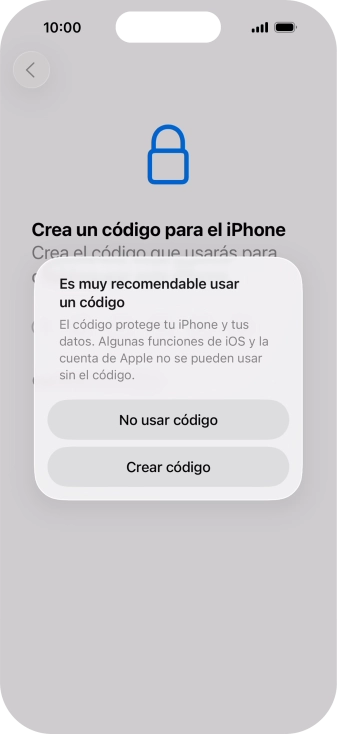 Si desactivas la función, pulsa No usar código.