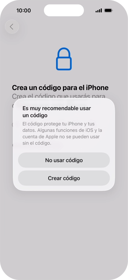 Si desactivas la función, pulsa No usar código.