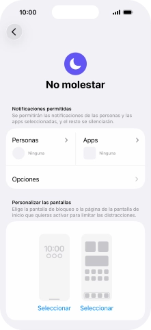 Pulsa Personas y sigue las indicaciones de la pantalla para seleccionar de qué contactos quieres recibir llamadas y notificaciones cuando No molestar está activado.