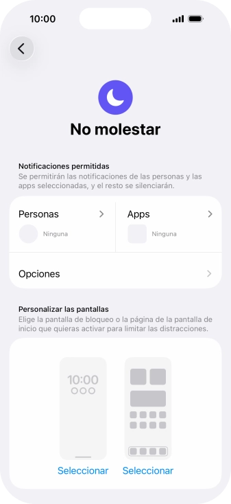 Pulsa Personas y sigue las indicaciones de la pantalla para seleccionar de qué contactos quieres recibir llamadas y notificaciones cuando No molestar está activado.